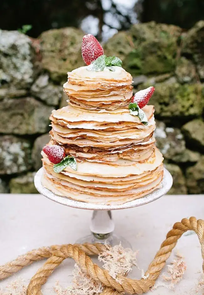 crepe wedding cake with strawberries - morning wedding inspiration