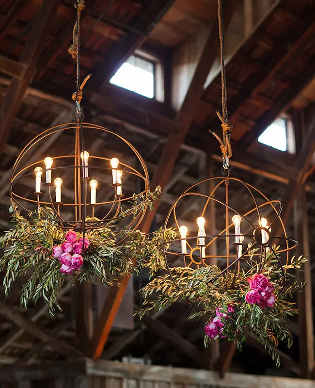 hanging wedding flowers chandelier - midsouthbride.com