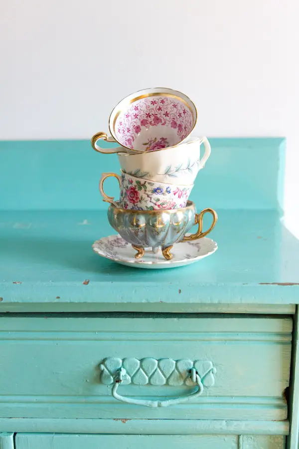 tea cups and saucers for tea party bridal shower - Zin and Honey - midsouthbride.com
