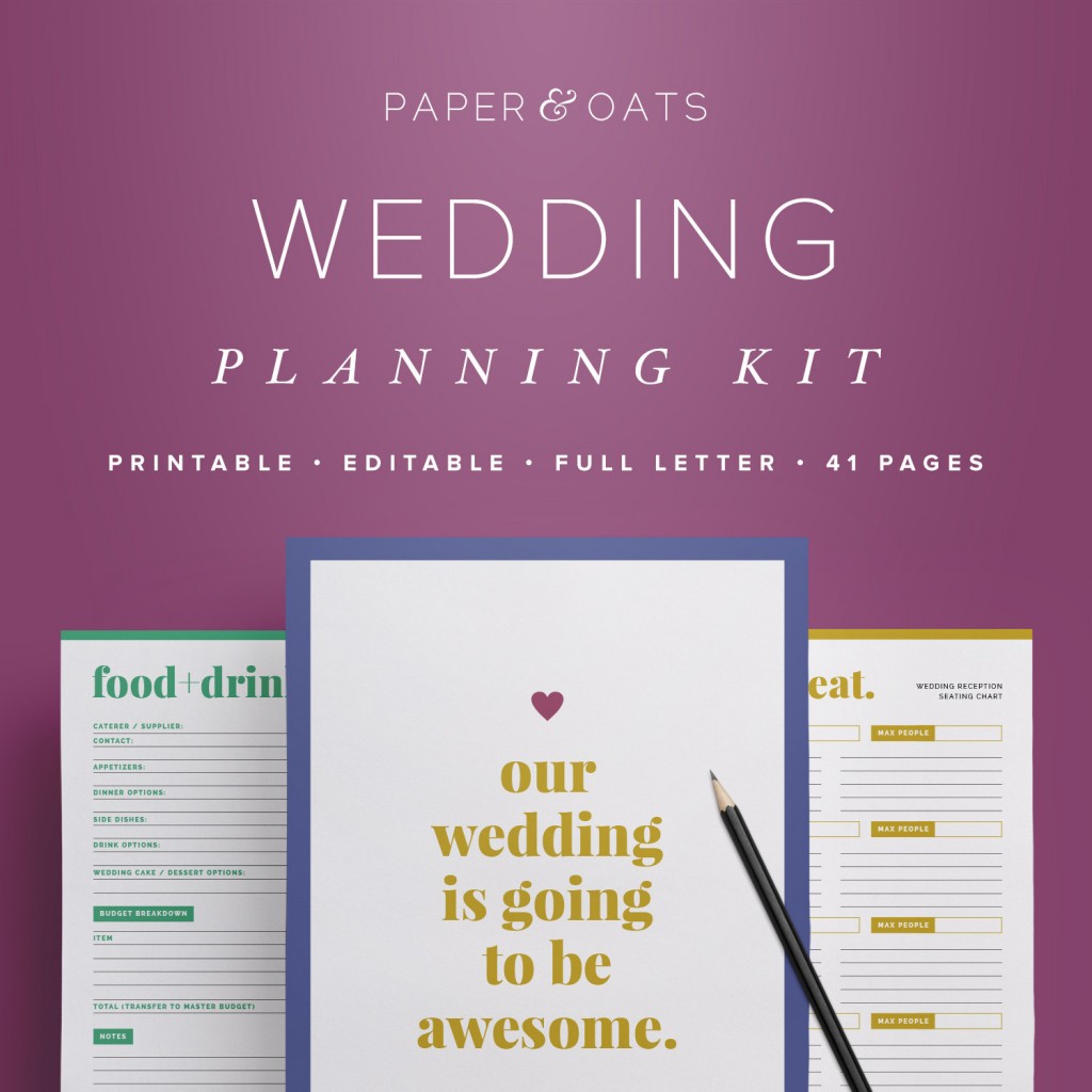 paper and oats wedding planning kit with printable budget
