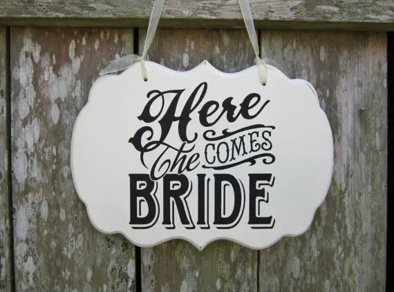 Wedding Sign Hand Painted Wooden Flower Girl : Ring Bearer Sign, %22Here Comes The Bride%22 : Wedding Signage : Ring Bearer Pillow Alternative