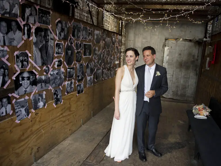 DIY washi tape photo wall at wedding