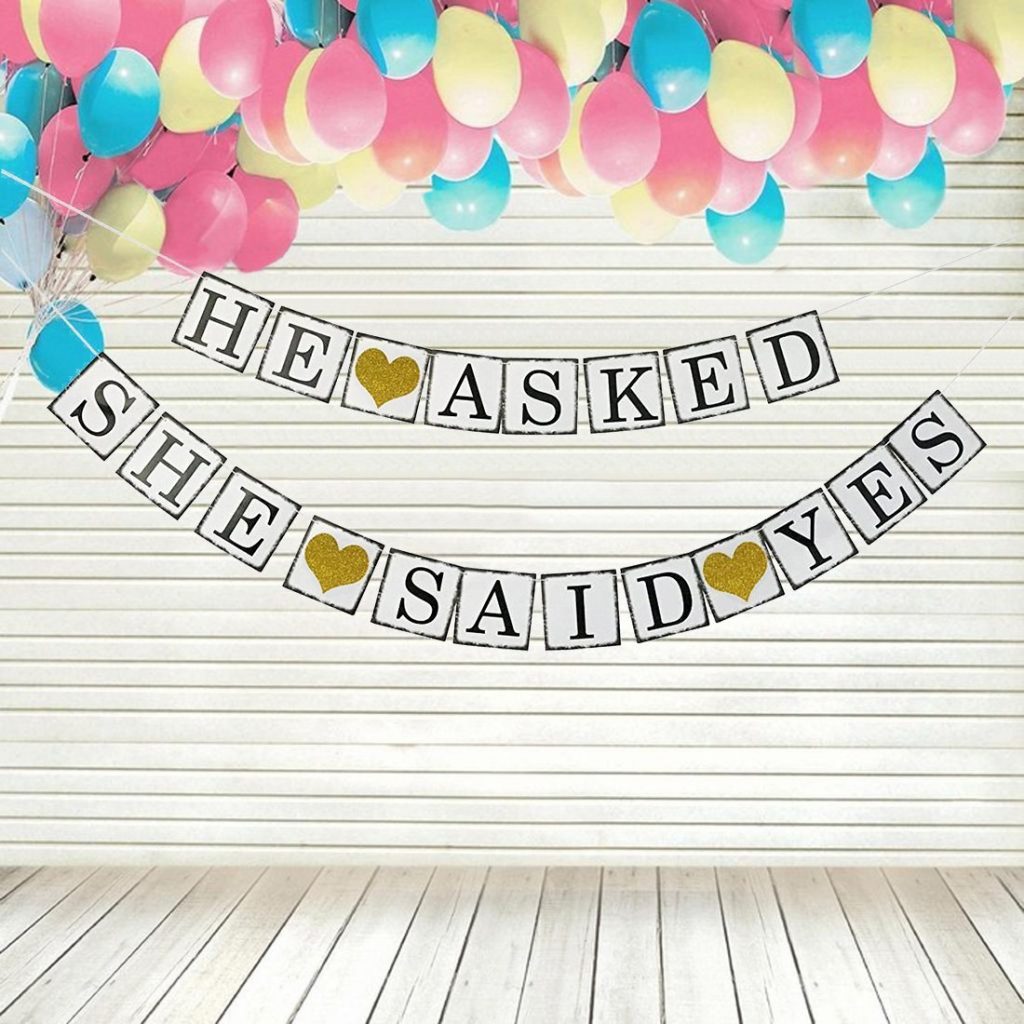 He Asked She Said Yes Gold Glitter Banner  1024x1024