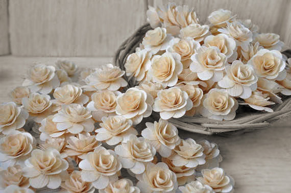 wood wedding flowers - Natural Birch Wood Roses for Weddings