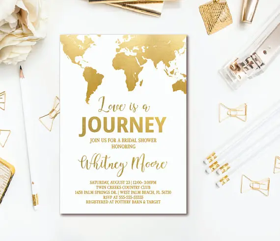 Travel Bridal Shower Invitation - Love is a Journey World Map Invitation