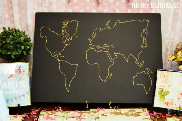 diy world map for travel bridal shower by the diy Lighthouse