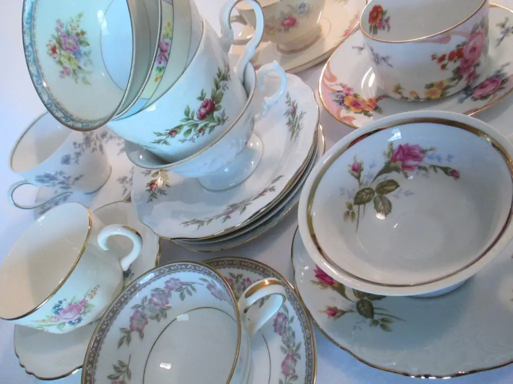 vintage mismatched cups and saucers