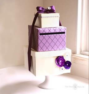 causal purple wedding card box inspiration