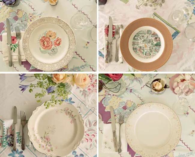 mismatched wedding table plates