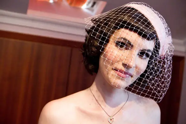 pink birdcage wedding veil