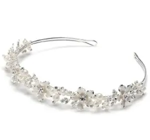 Rhinestone Petite Silver Wedding Floral Tiara Bridal Headband