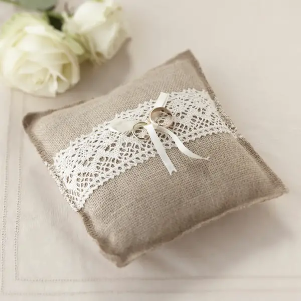 rustic burlap ring pillow