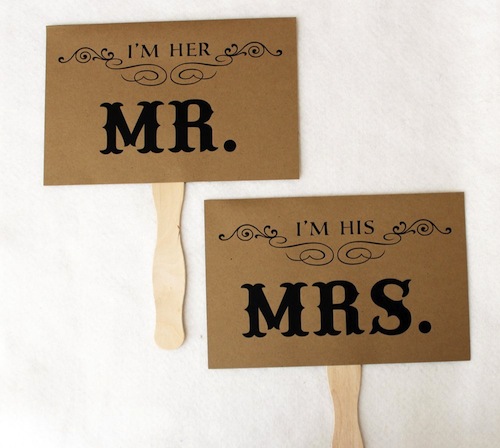 wedding photo booth props - mr and mrs signs