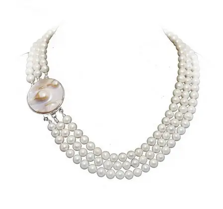 3 row pearl necklace with pearl clasp - mismatched pearl necklaces