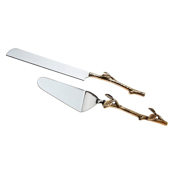 leaf wedding cake knife and server set