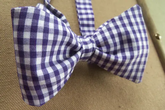 purple and white gingham bow tie