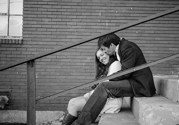 kissing couple on steps 