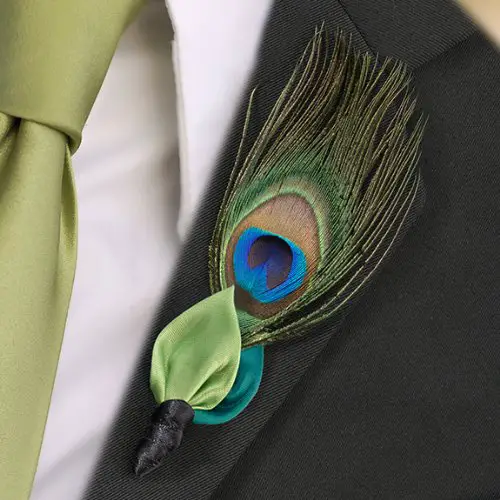 peacock feather wedding boutonniere