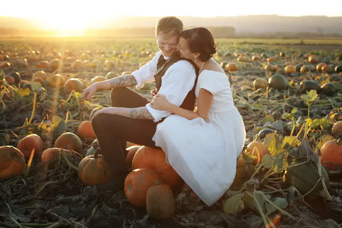 pumpkin patch wedding photos for fall wedding