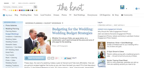 budget wedding blog - the knot budget section