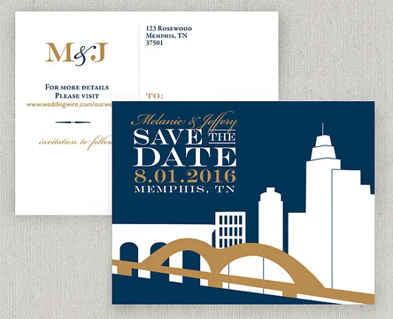 memphis skyline save the date postcard