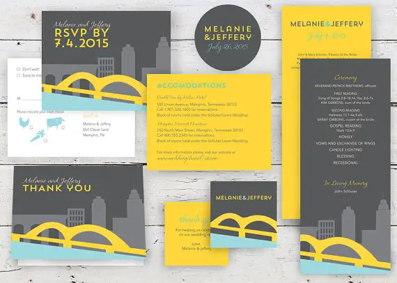 memphis wedding skyline design paper invitations by twopoochpaperie