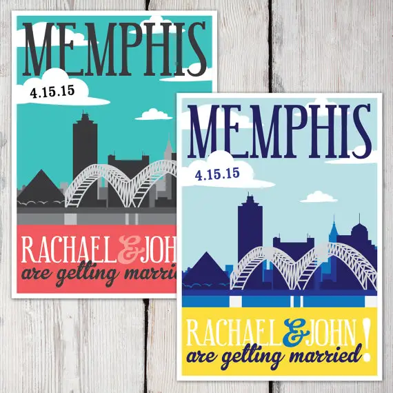 printable memphis skyline save the date cards colors