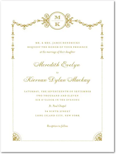 best gold wedding invitations - draped elegance wedding invited from wedding paper divas