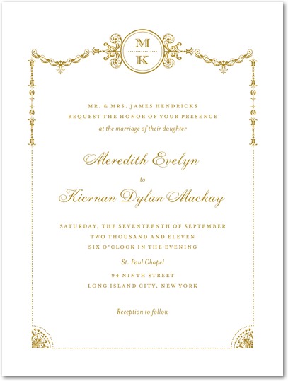 best gold wedding invitations - draped elegance wedding invited from wedding paper divas