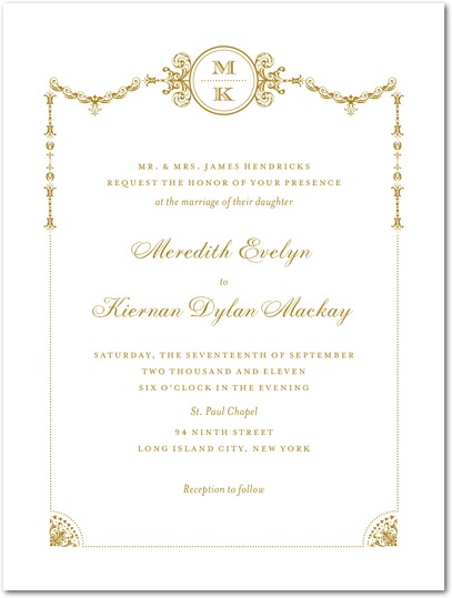 best gold wedding invitations - draped elegance wedding invited from wedding paper divas