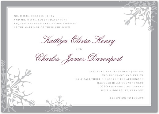 chic winter wedding snowflake wedding invitation