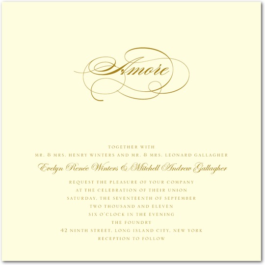 gold wedding invitations - sentimental script wedding invite from wedding paper divas