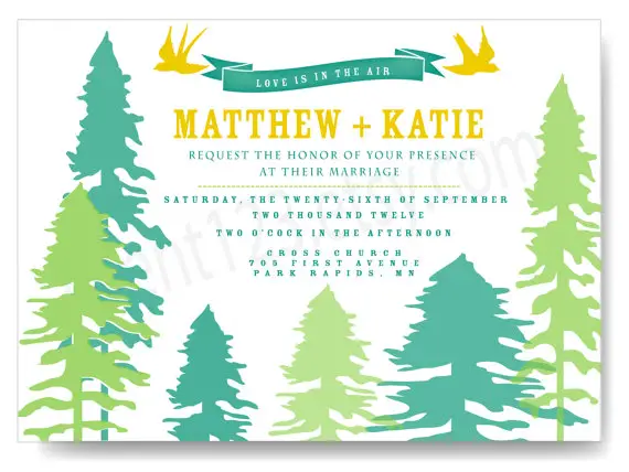 tree wedding inviations - custom pine tree wedding invitation