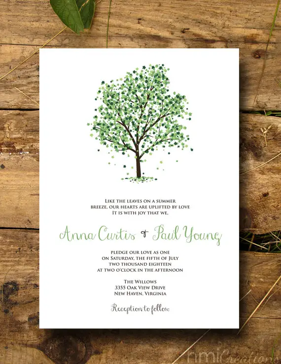 tree wedding invitation - summer tree leaves