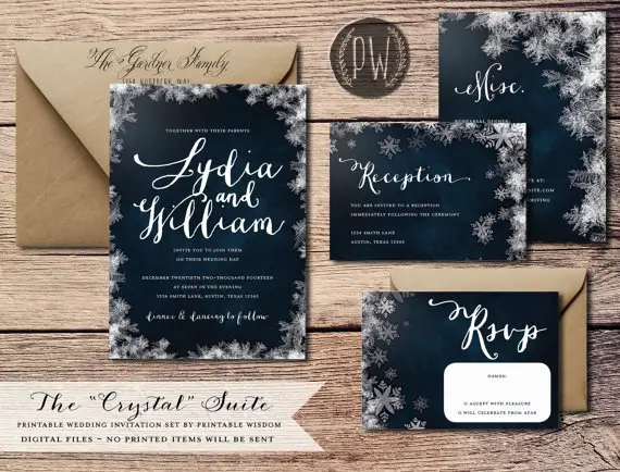 winter snowflake wedding invitation printable wisdom