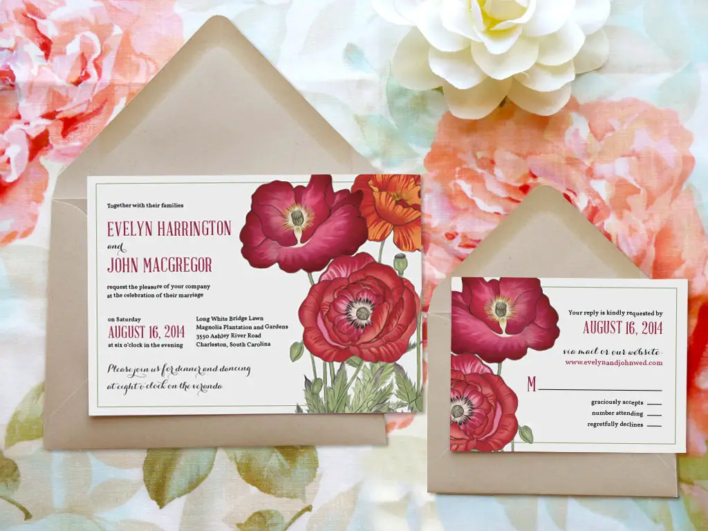 garden wedding invitation poppied - etsy merrymint