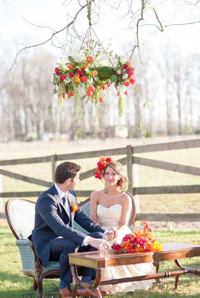 hanging flowers chandelier - petals by the shore - midsouthbride.com