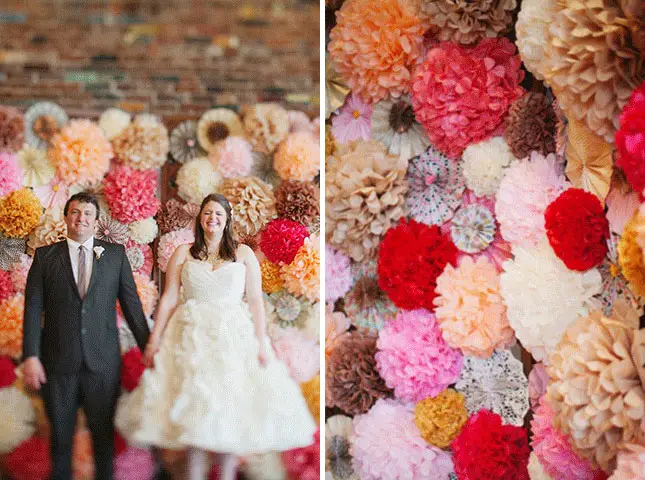 tissue paper wedding flowers backdrop - midsouthbride.com