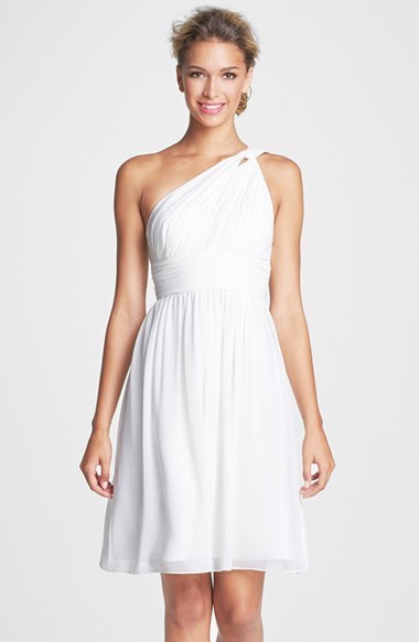 little white dress - Donna Morgan 'Rhea' One-Shoulder Chiffon Dress (Regular & Plus)