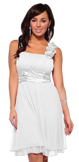 little white dress- Hot From Hollywood Women's Designer Gathered Empire Flowy Evening Prom Dress