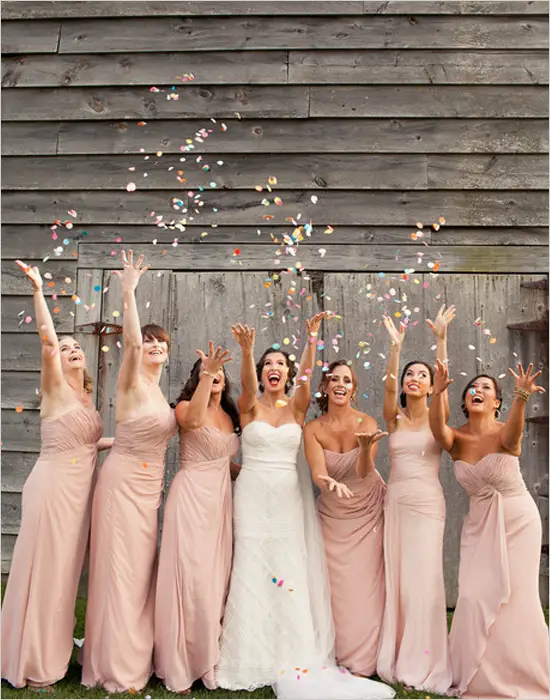 wedding confetti with bridesmaids