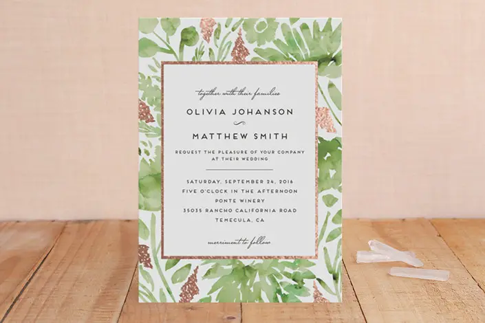 Green Watercolor Delight Foil-Pressed Wedding Invitations