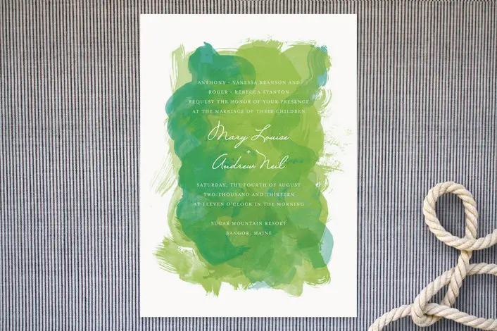 green Aquarelle Wedding Invitations