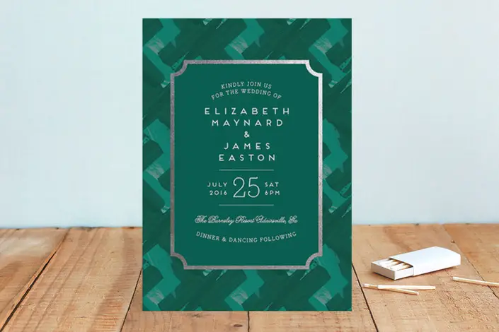 green Gallery Label Foil-Pressed Wedding Invitations from minted