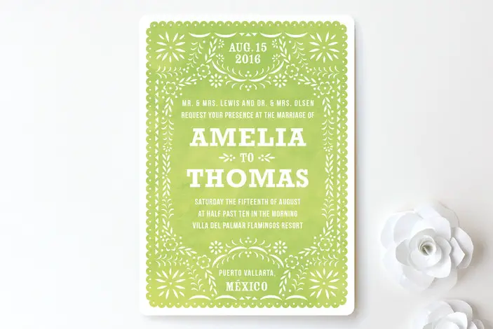 green fiesta folk art wedding invitation from minted