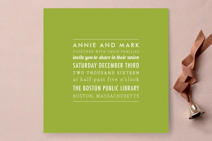 green square wedding invitation from minted