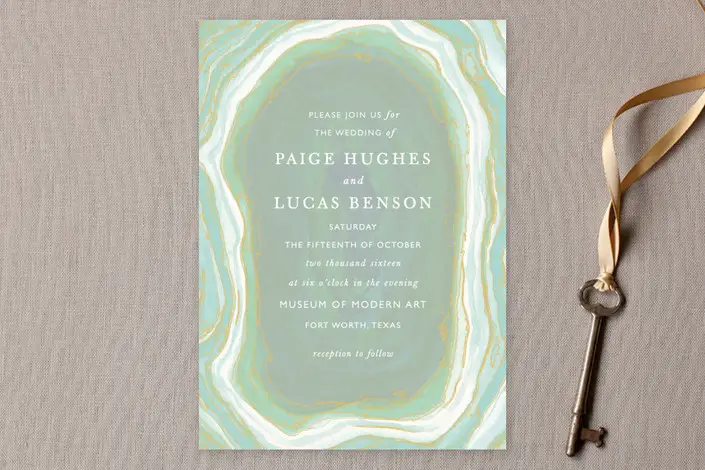 green wedding invitation from minted