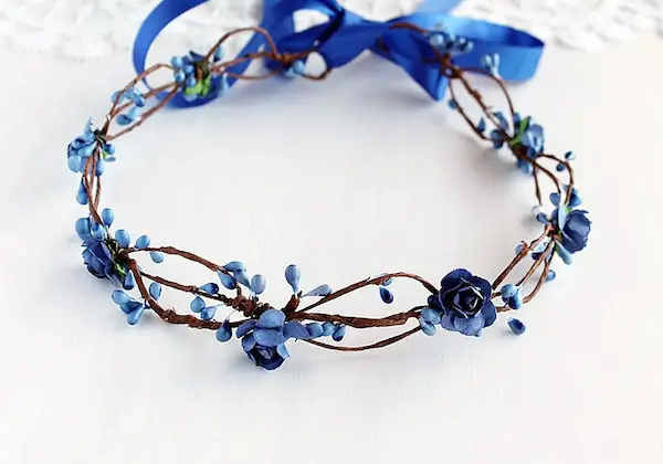 blue flower crown for flower girls by HandyCrafts on Etsy - midsouthbride.com