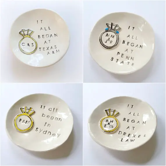 Bridesmaid gift pottery Ring Dish Wedding Gift for Couple White gold Wedding Ring holder Ring Dish Personalized Ring dish Ring holder