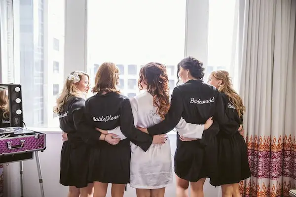 monogrammed bridesmaids robes with backs via Wedding Prep Gals